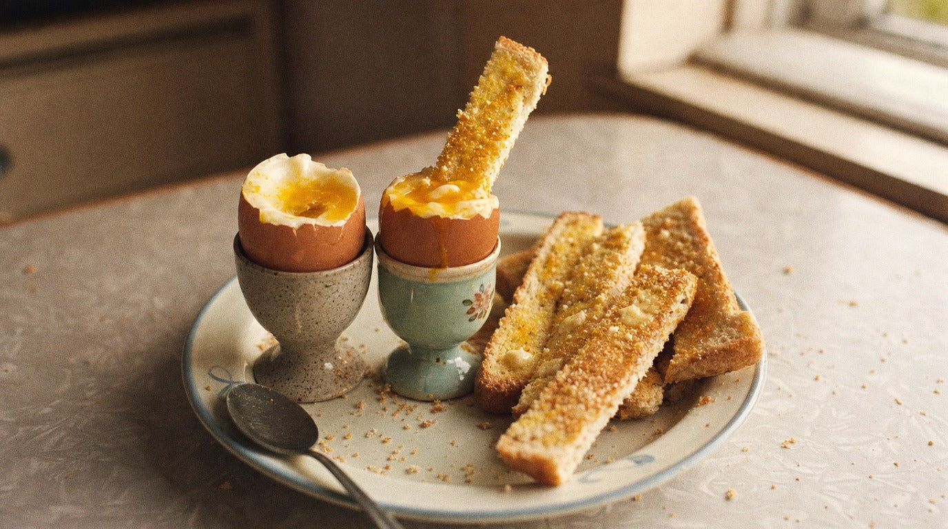 Soft-boiled dippy eggs with buttery toast soldiers and original chicken salt - Chooki's Original Chicken Salt recipe