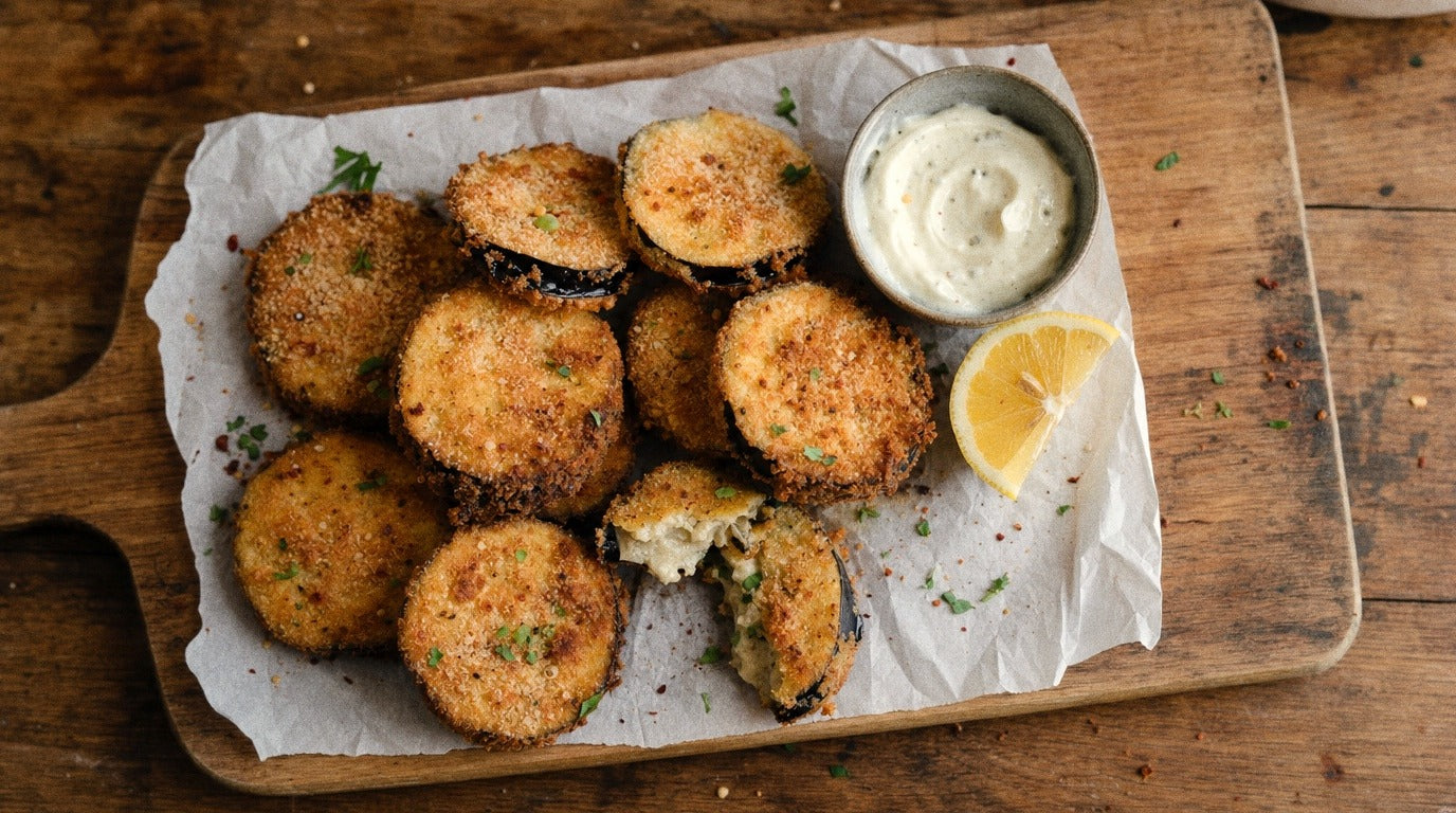 Crispy crumbed eggplant bites with garlic aioli and chilli salt - Chooki's Chilli Chicken Salt recipe