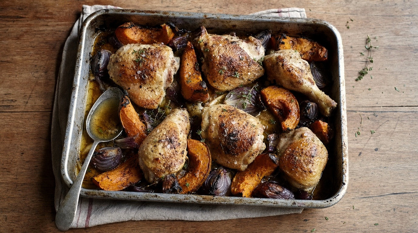 One-tray zest salt chicken with honey roasted pumpkin - Chooki's Zest Chicken Salt recipe