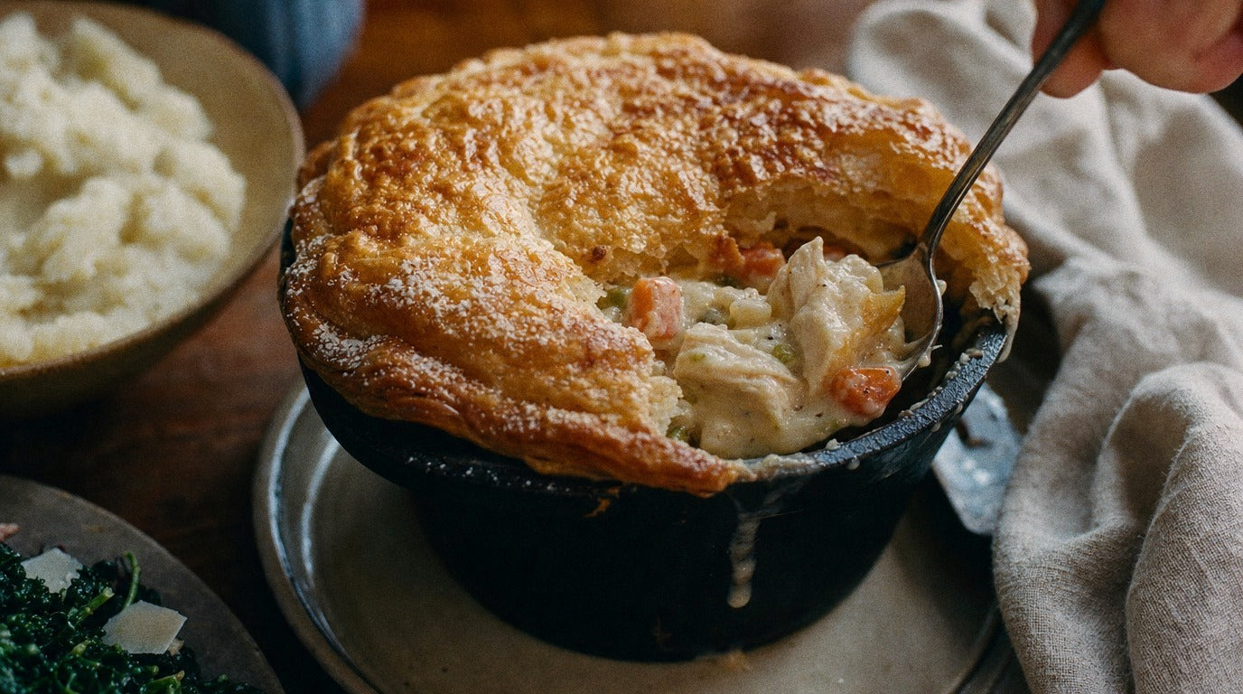 Zesty chicken pot pie seasoned with Chooki's Zest Chicken Salt